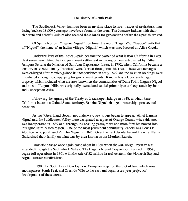 South Peak Intro